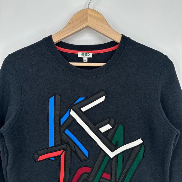 KENZO Logo Sweatshirt Womens Large Graphic Embroidered Letter Crew Neck Pullover - Picture 2 of 10